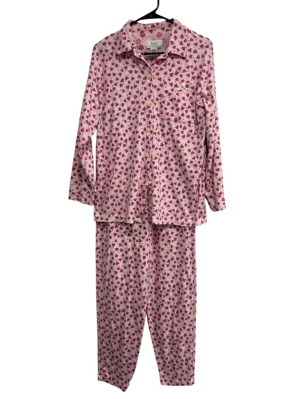 Karen Neuburger Medium Pink Heart Print Pajama Set Cotton Blend Cozy Soft Girl